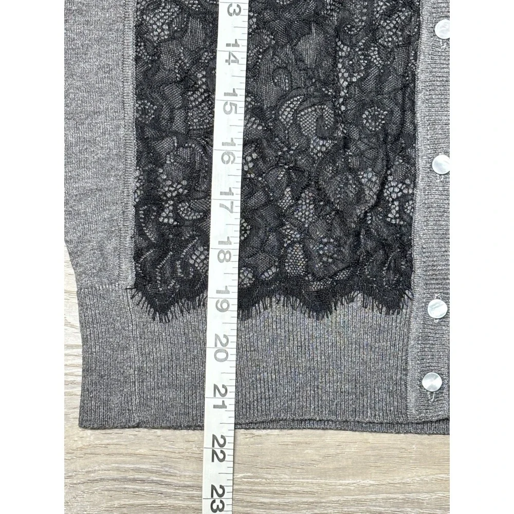 Used‎ Ann Taylor Women's Grey Cardigan Sweater Black Lace Size M Excellent Cond - Picture 9 of 10